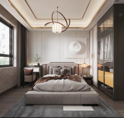 新中式家居卧室3D模型下载